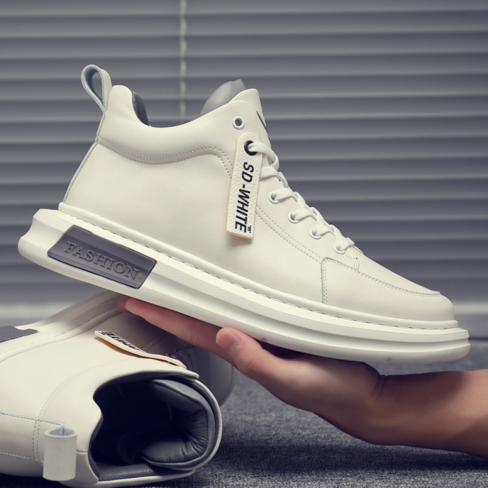 Men's New Casual Shoes High-Top Board Shoes Sports Shoe White